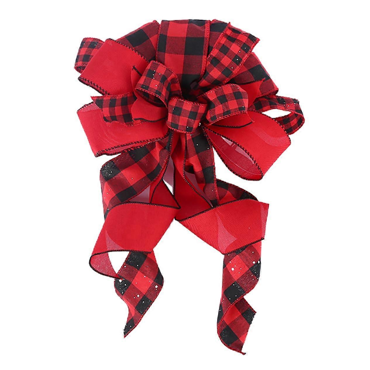 1Pc Christmas Tree Bowknot Topper and Plaid Treetop Decor for Festive Home Party Christmas Adornment for Tree Decoration and Gifting