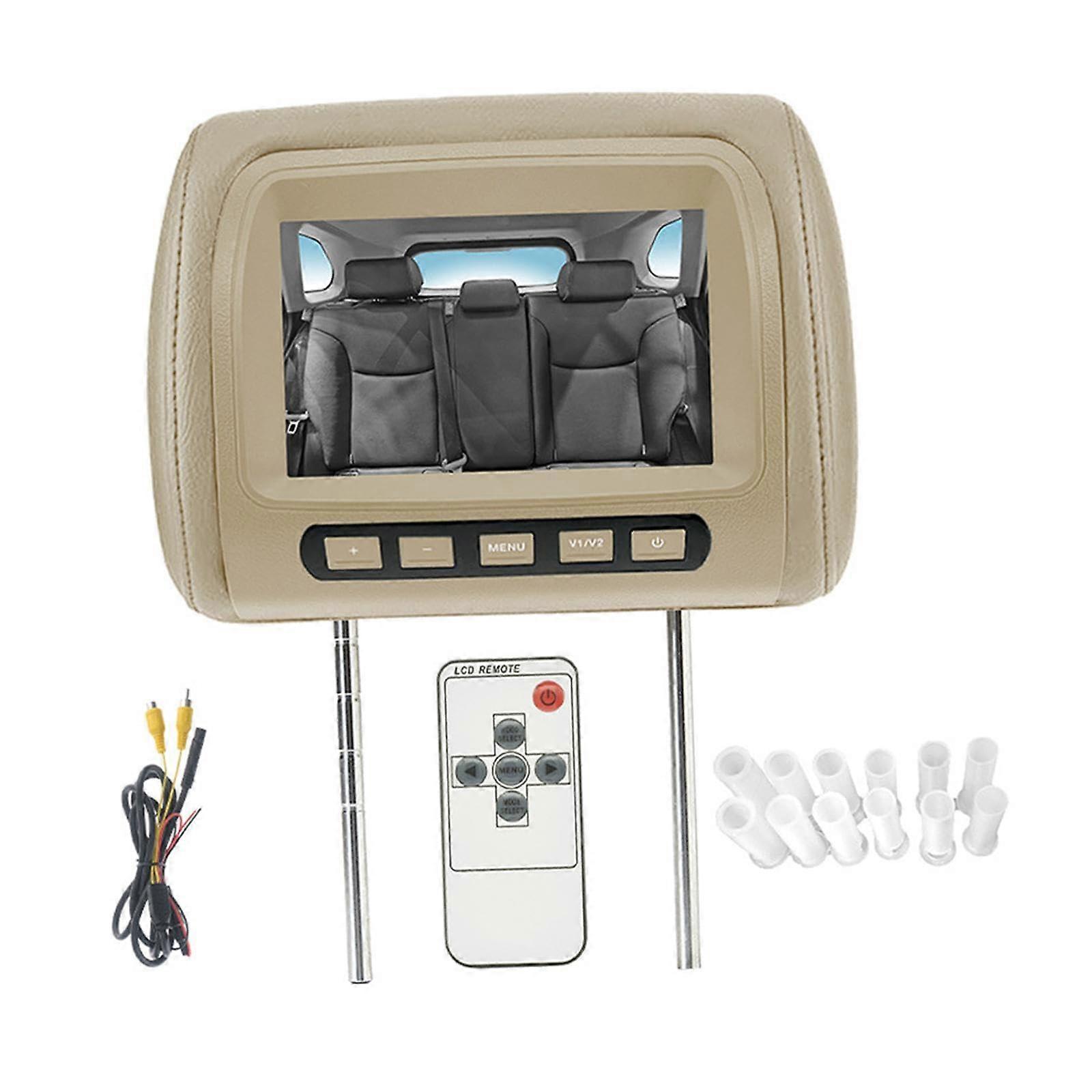 Car Headrest Pillow Display 7-Inch Screen 800x480 Resolution DC12V Beige Easy Installation Automotive Accessories