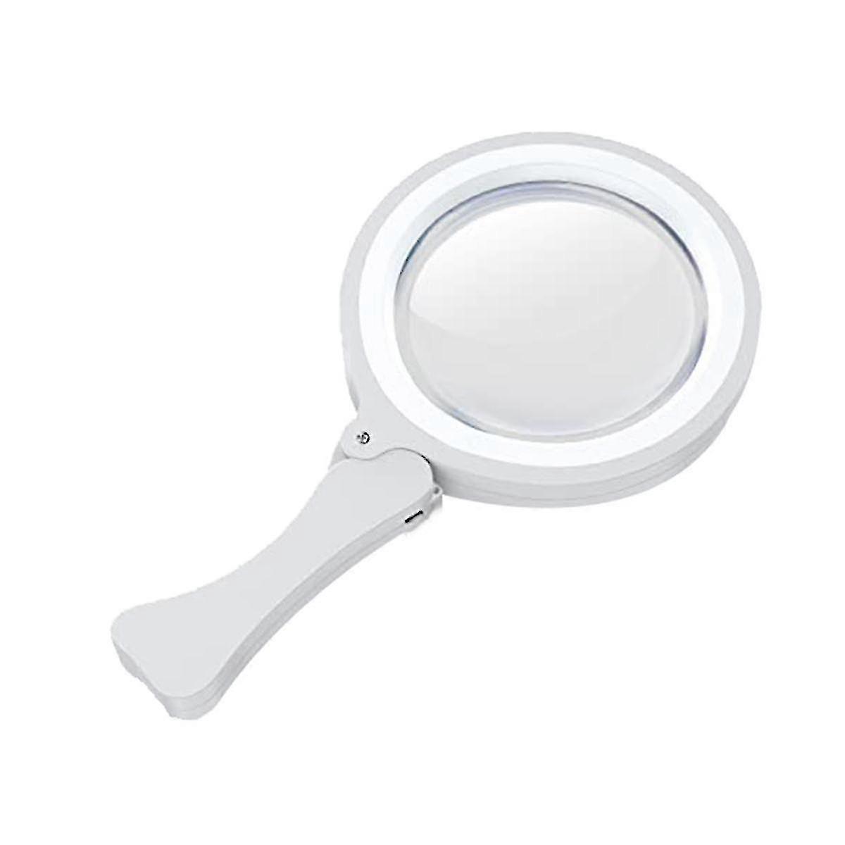 Magnifying Glass with 17 LED Lights - Portable Foldable 3x to 6x Reading Magnifier (White) for Close-Up Viewing
