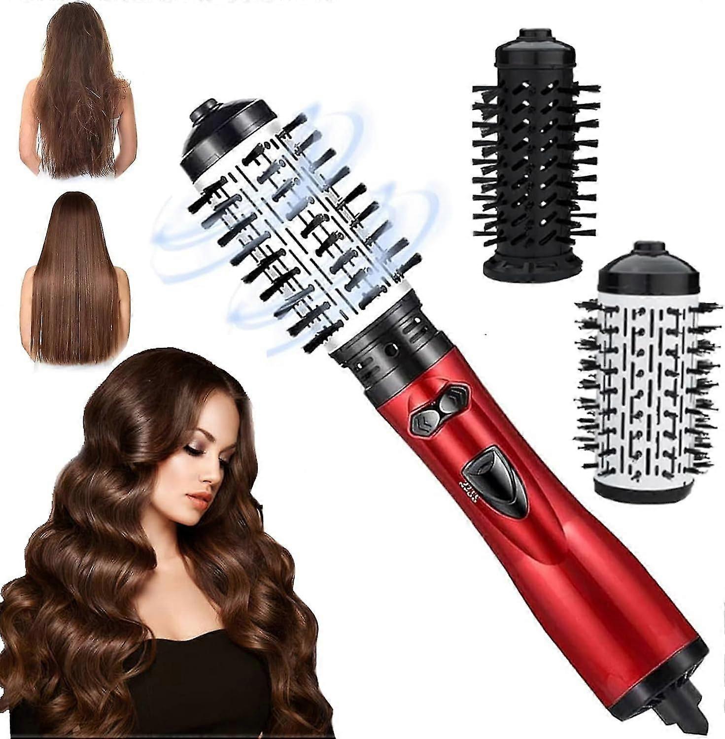 Sèche-cheveux rotatif, styler à air chaud 3-en-1 et sèche-cheveux rotatif pour cheveux secs, cheveux bouclés, lisser les cheveux, brosse de sèche-cheveux ionique négative à 3 vitesses, kh