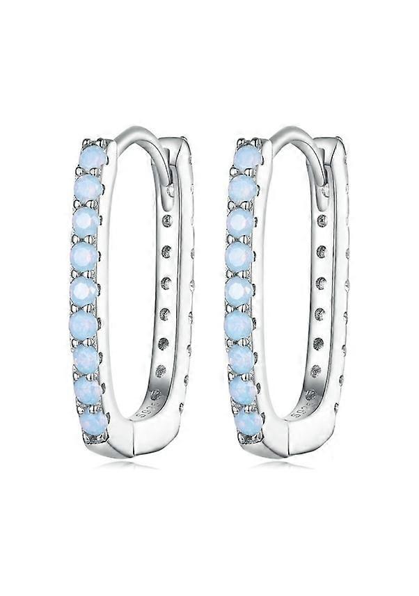 Sones Bse744 Sterling Silver Simple Geometric Square White Gold Plated Opal Nanite Earrings Multicolor