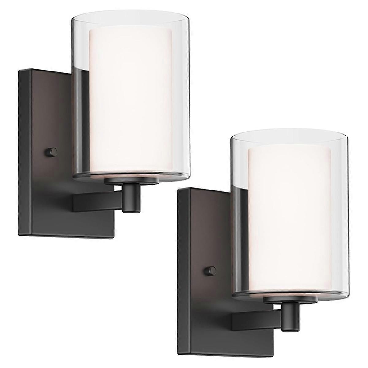 Wall Sconces Set of 2 Modern Vanity Lights with Double Clear Glass Shade Black Indoor Farmhouse Wall Light E26 Base