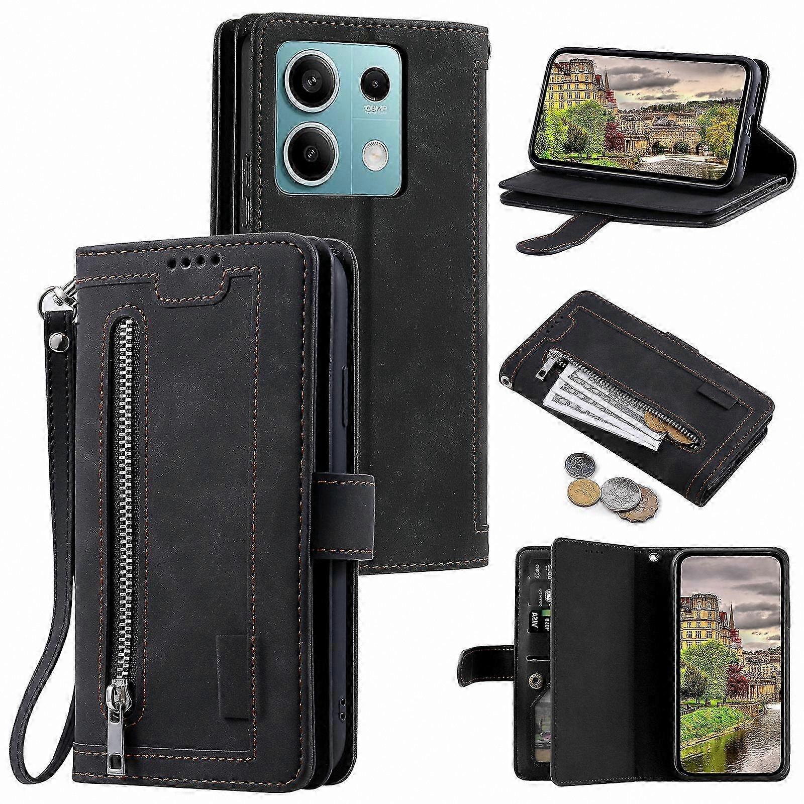 Zippered Leather Phone Case with Card Slots and Detachable Lanyard for Secure Storage