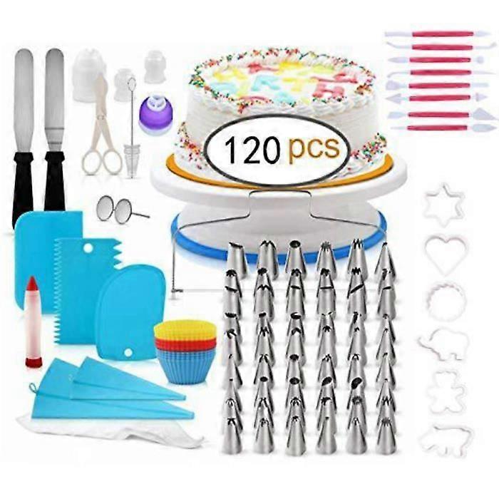 Cake Turntable Baking Kit Include Cake Turntable Icing Spatula for Kitchen Cake Decorating (120Pcs)