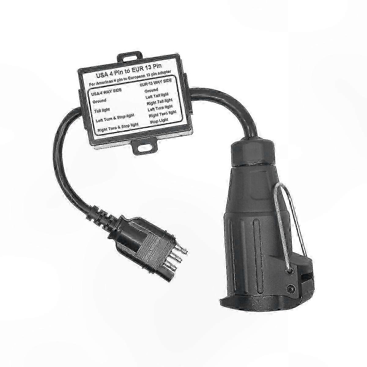 4-Pin Flat to 13-Pin Round Trailer Light Adapter Connector for International Use
