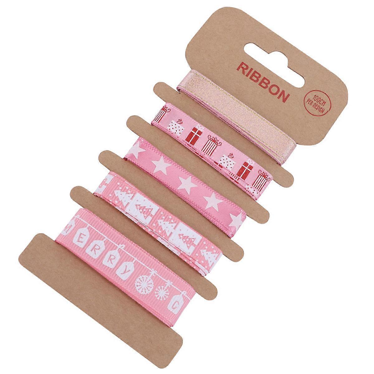 DIY Ribbon Fabric Ribbon Set for Decoration 1m 5 Patterns Pink
