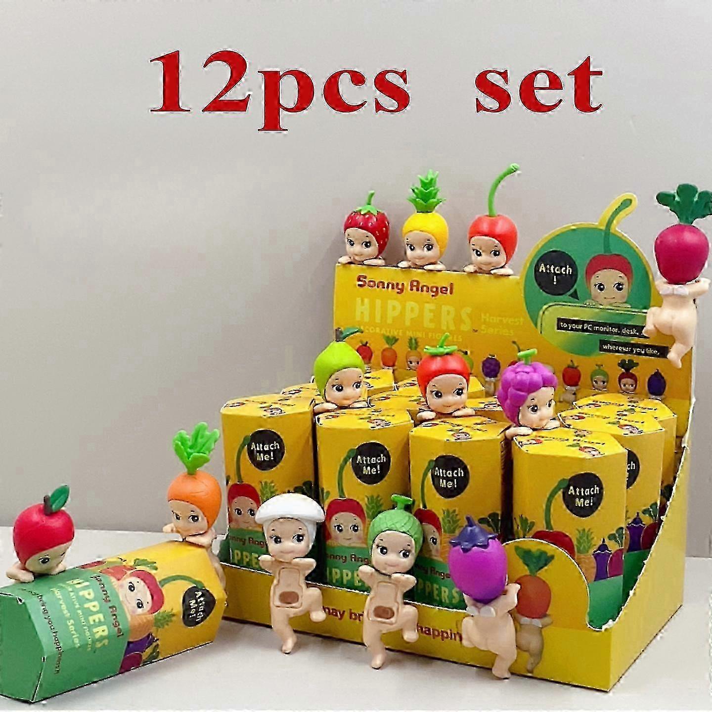 新しい12個のブラインドボックスハーベストシリーズ果物と野菜のフィギュアオーナメントファンのための人形、子供の誕生日とクリスマスのための完璧な贈り物