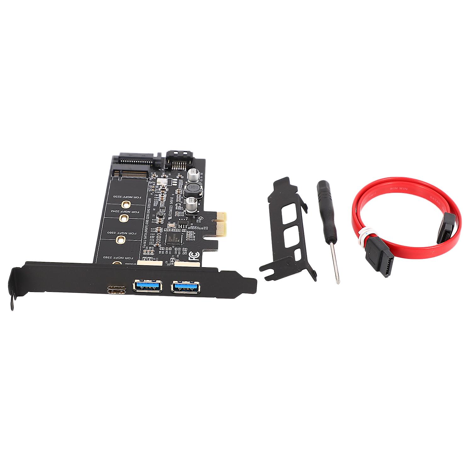 Dual USB3.0 & Type-C M.2 PCIe Adapter M2 SSD SATA B Key to PCI-E Controller Converter Riser Card fo