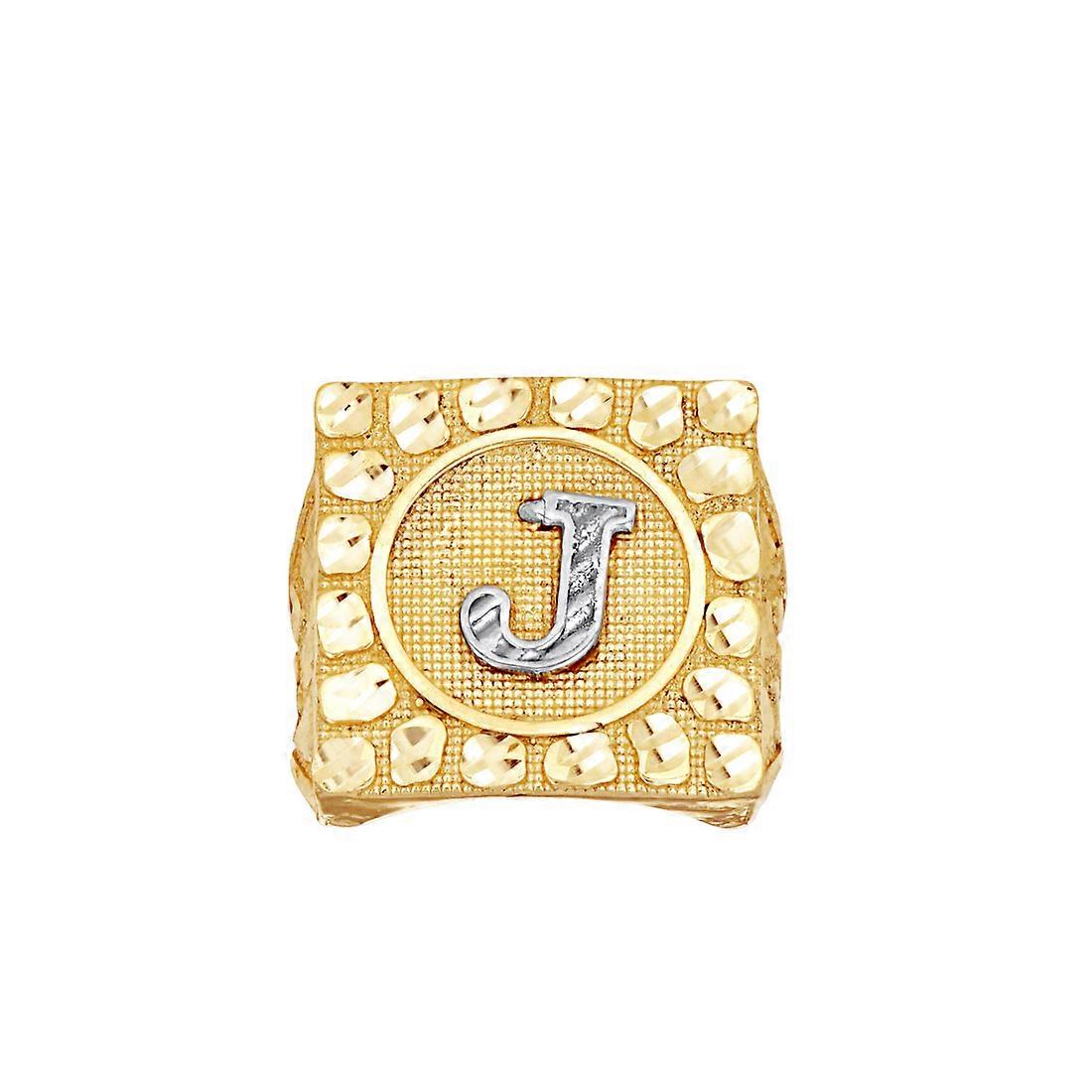 10k Two tone Gold Unisex Letter Name Personalized Monogram Initial Alphabet J Nugget Ring 20.1x5mm Wide-Ring for Women