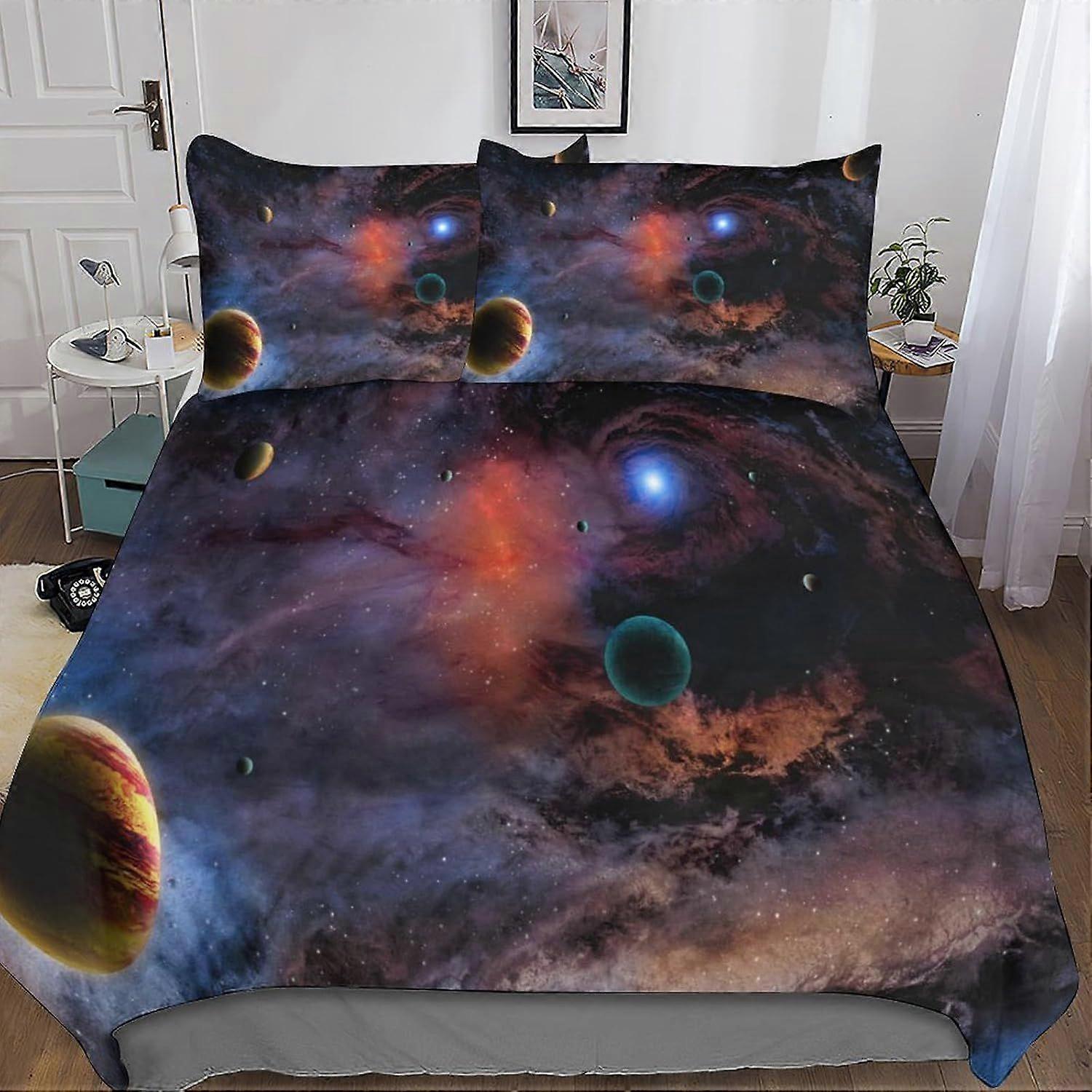 Bedding Single Bed Set Galaxy Printed Duvet Cover Super Soft Microfiber Bedding Set with Zipper with Pillowcases Quilt Cover Hypoallergenic for in Kid