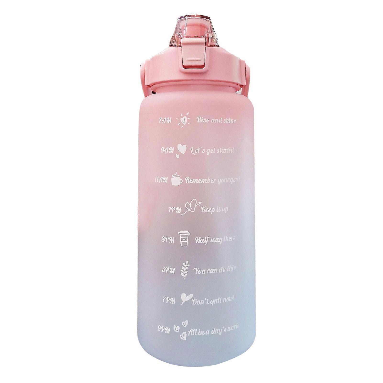 straw bottle leakage proof frosted gradient color one click open sports water cup with handle clear scale 2000ml pink
