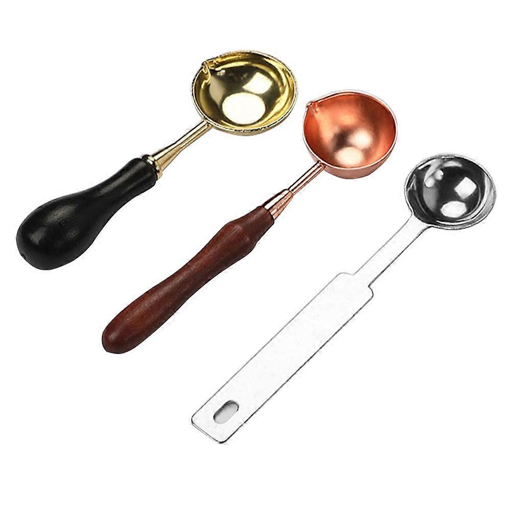 Sealing Wax Spoon 3Pcs Set for Melting Wax with Wooden and Metal Handles