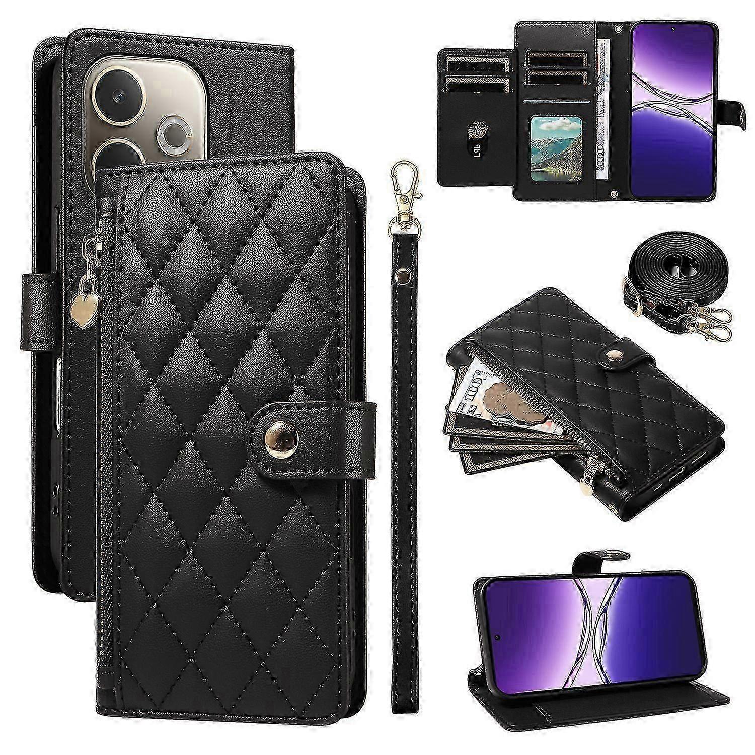 Leather Case with Zipper Pocket Card Holder and Detachable Straps for A5 Pro 5G Shockproof Protection