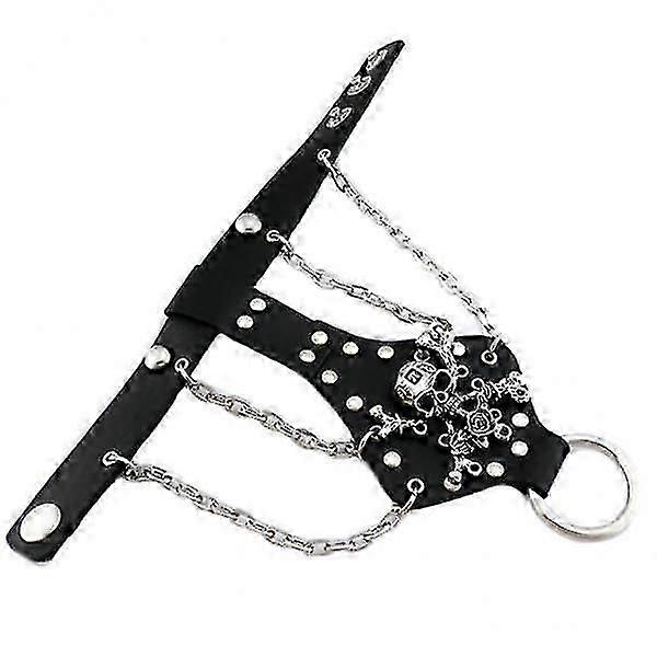 2xPunk Men's Biker Rivet Studs Leather Skull Skeleton Hand Chain Bracelet Ring
