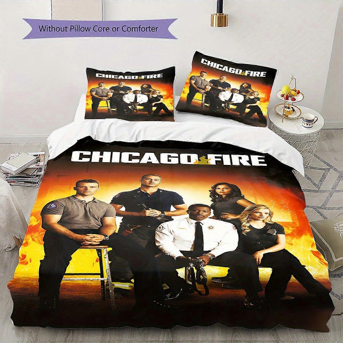 TE1349 Zestaw pościeli o tematyce chicagowskiej o tematyce przeciwpożarowej, w tym poszewka na kołdrę i dwie poszewki na poduszki, idealny do dekoracji domu w sypialni. Idealny dla