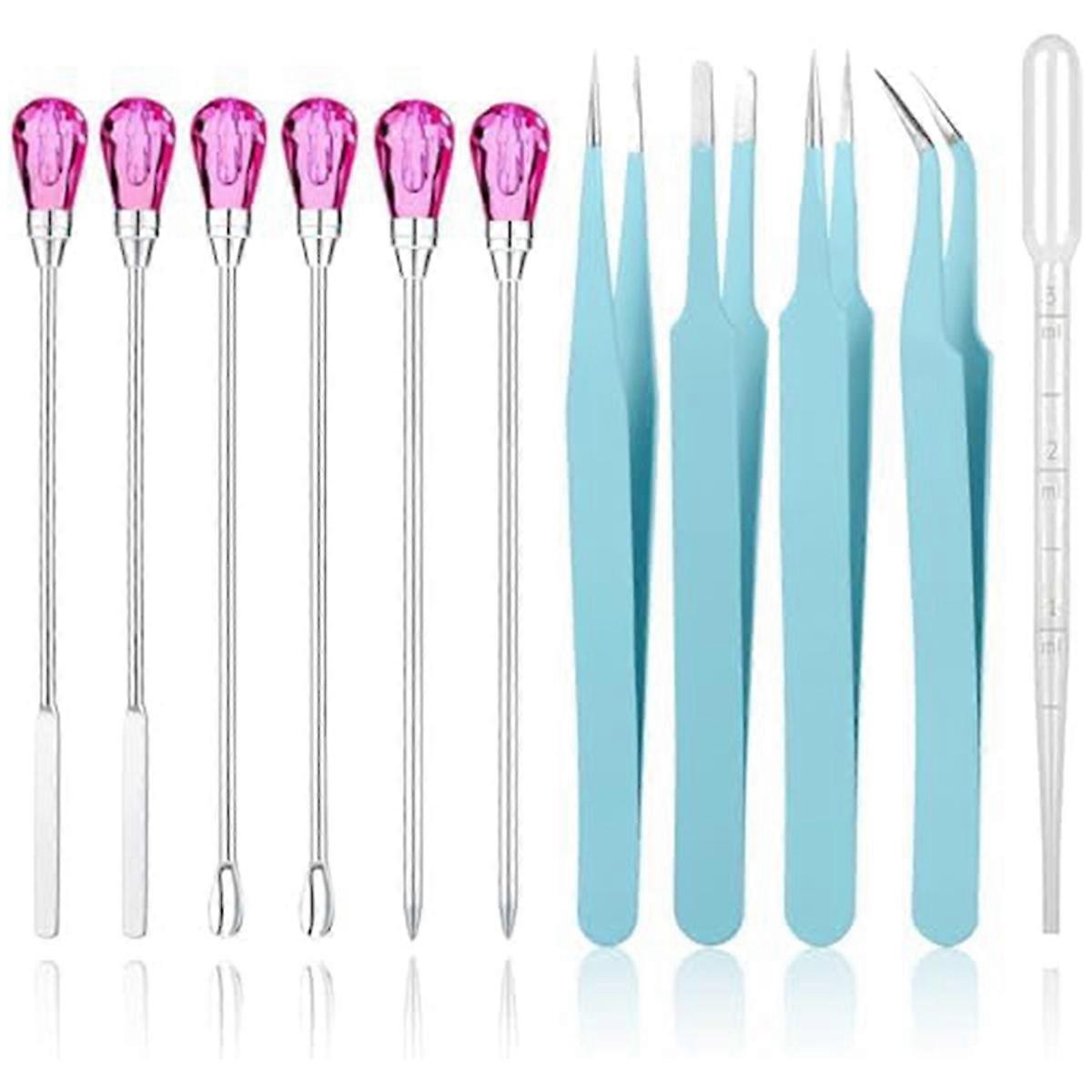 11 Pcs Resin Mold Tools Set Stirring Needle Spoon Tool(Cyan+Rose Red)