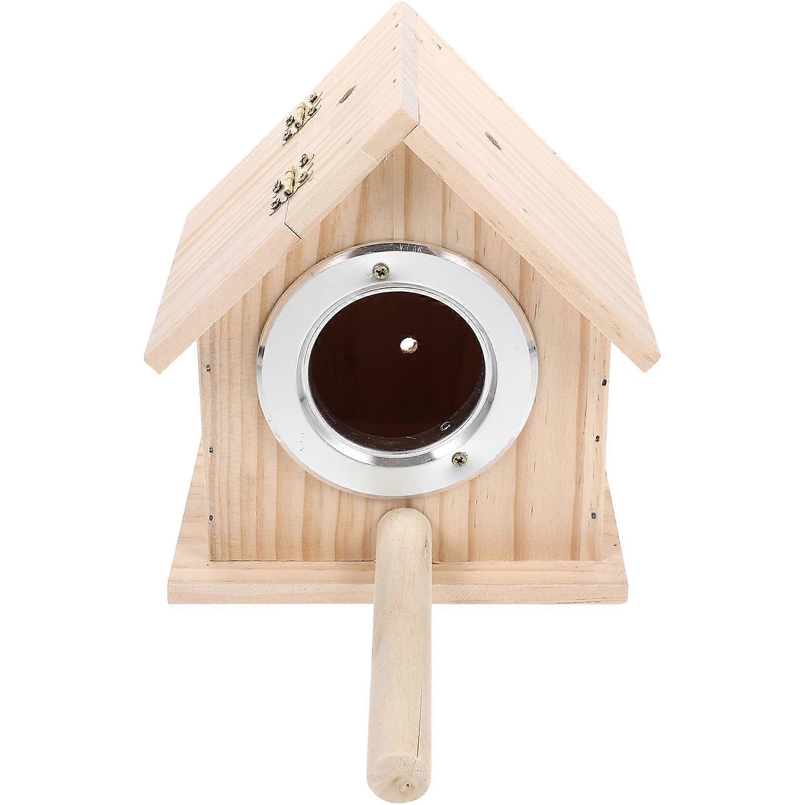 Beige Birds Nest for Breeding with 1Pcs Creative Wooden Nest Box