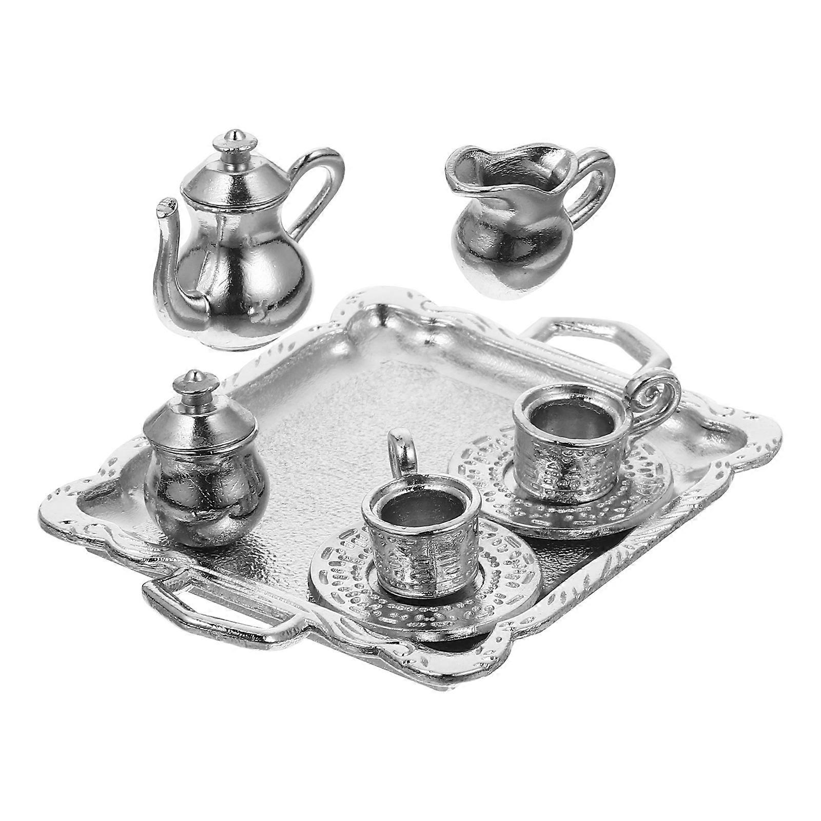 Mini House Tea Table Model Alloy Material Square Shape Collectors Decorative 6.70X4.80X1.00CM 1Set