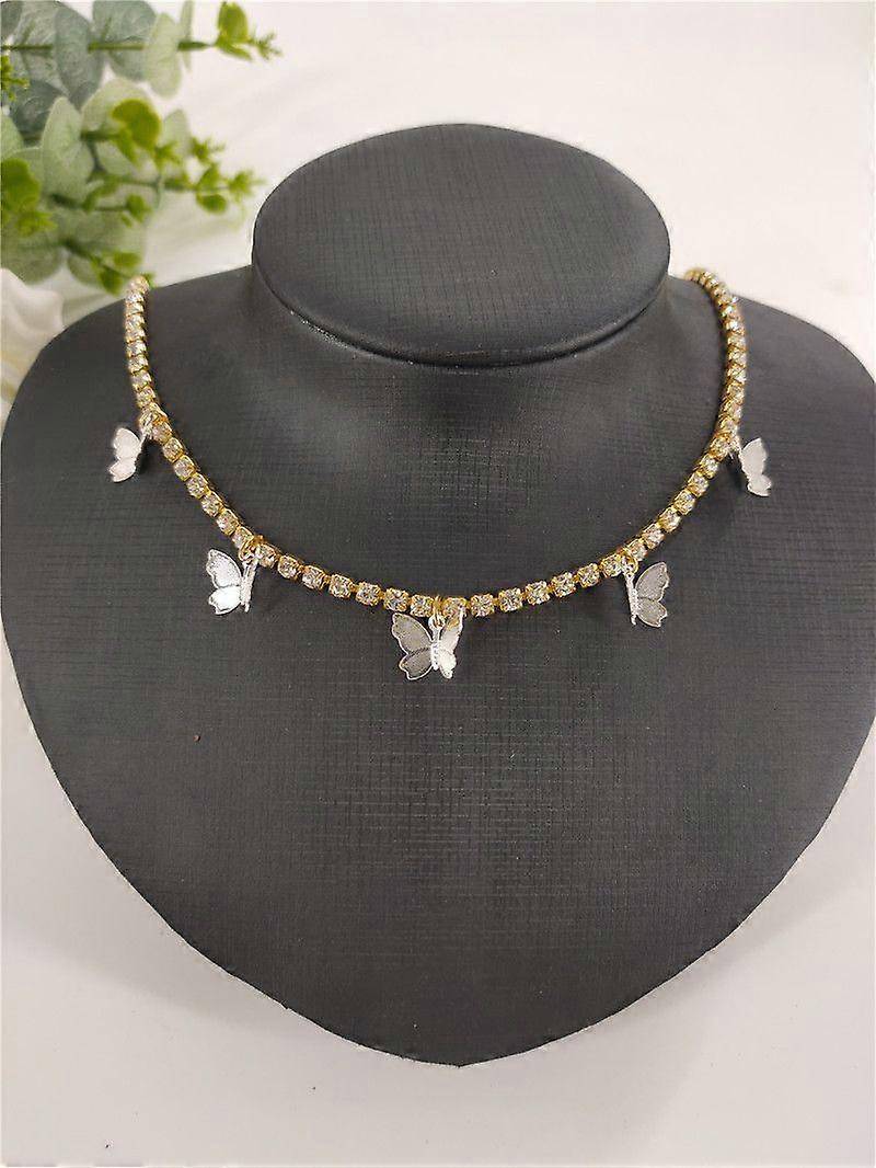 Collana con ciondolo a forma di farfalla in rame con catena di strass, collana girocollo da donna fb1030 oro lar