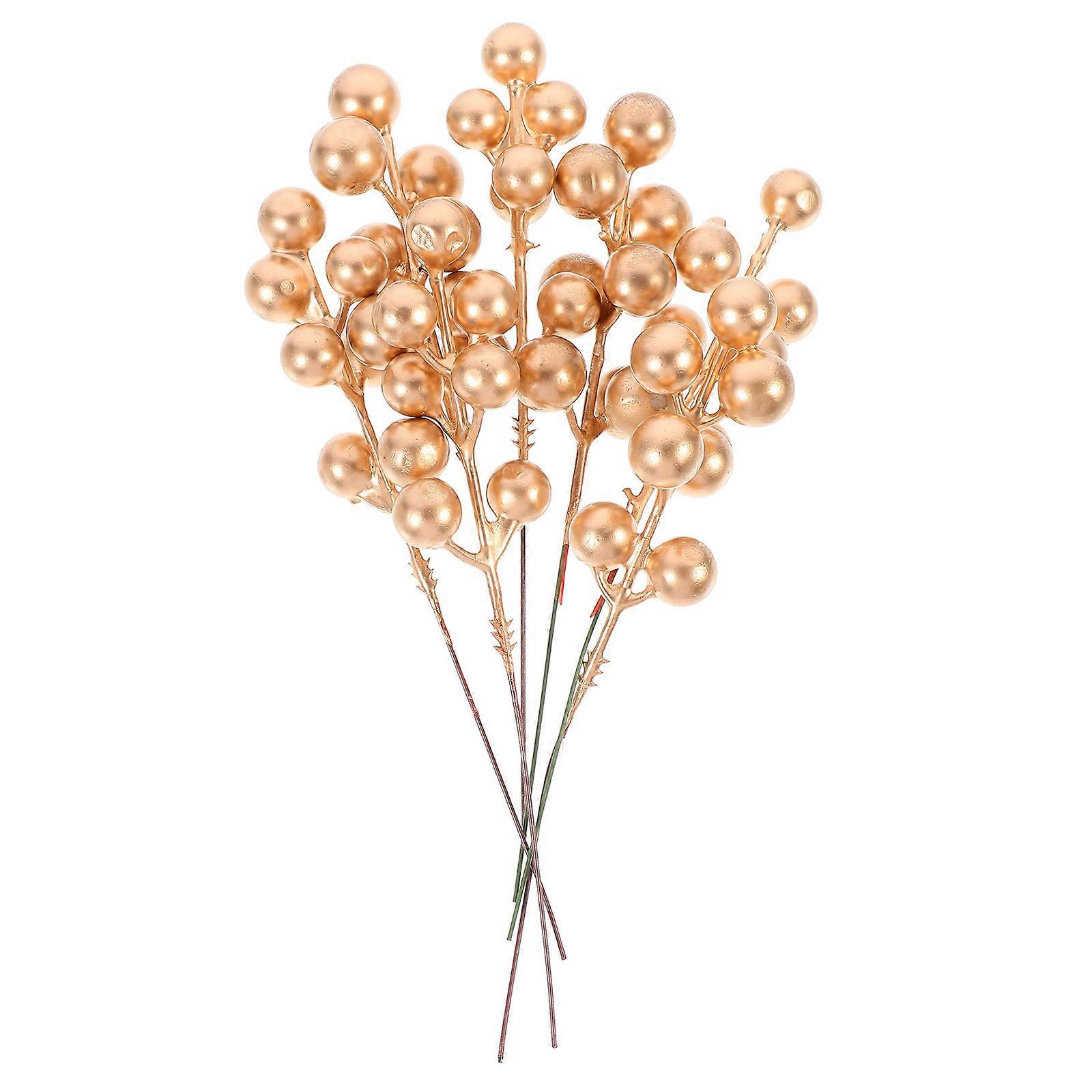 Artificial Berry Simulation Berries Twig Stem for Decoration 20Pcs Golden