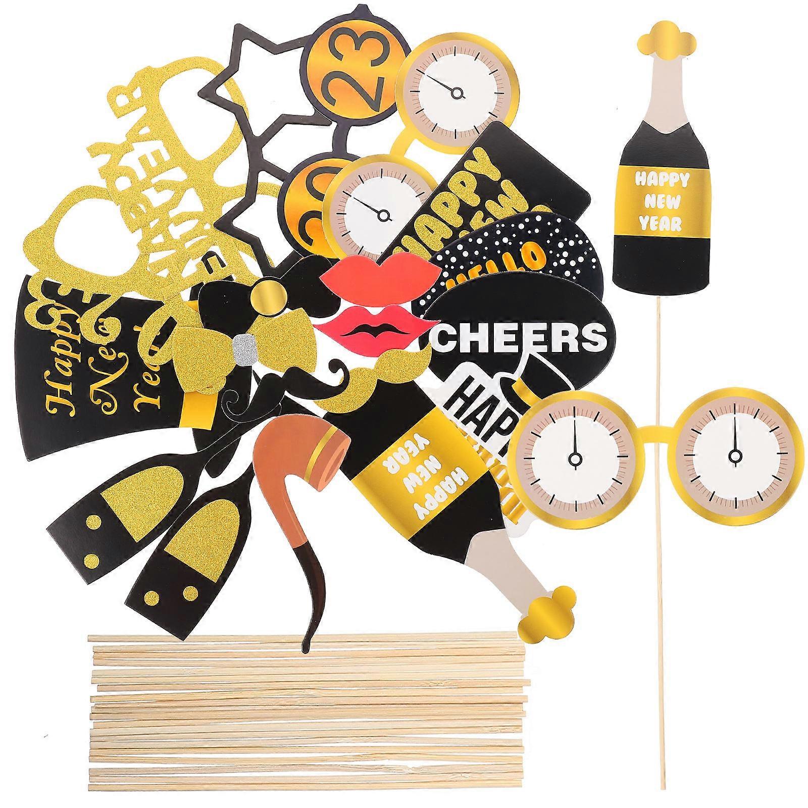 Photo Props Decor 60Pcs Set for 2023 New Year Party Handheld Use
