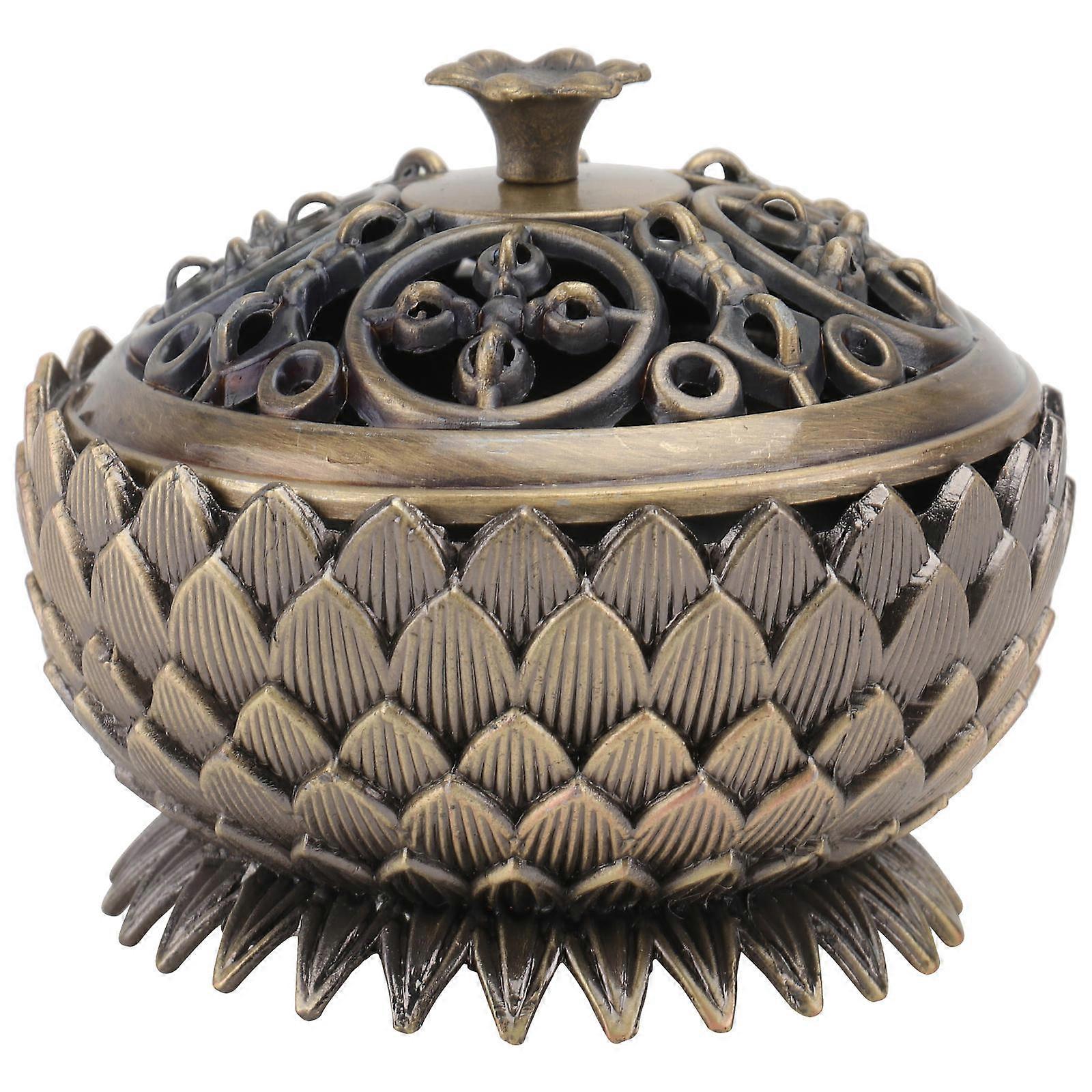 Lotus Shaped Incense Burner 1Pcs Brown Copper Buddhist Censer with Versatile Usage for Decor