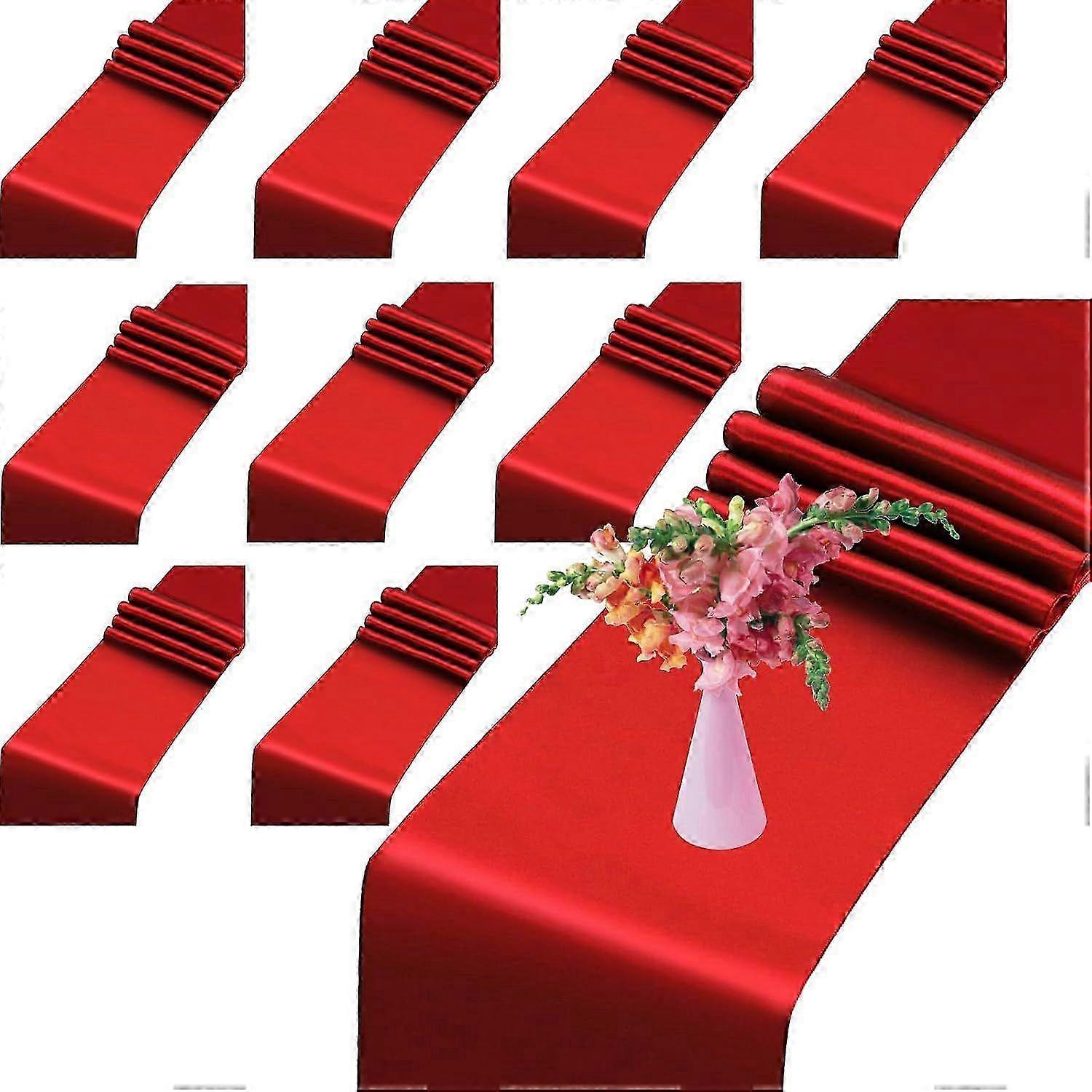 10 Pack Red Table Runner 12 X 108 Inches Wedding Satin Silk Table Runner,red