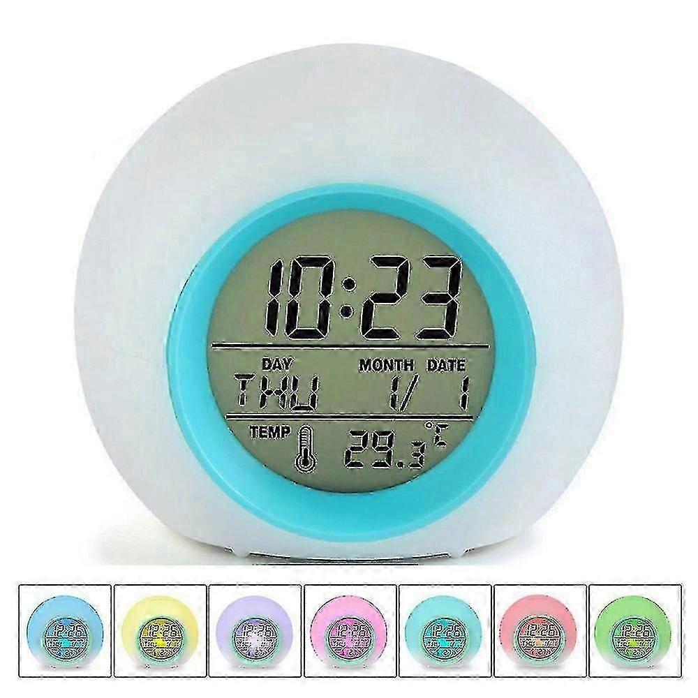 屋内温度カレンダーディスプレイと自然音でライトデジタル電子目覚まし時計を起動 - 7色変化夜光