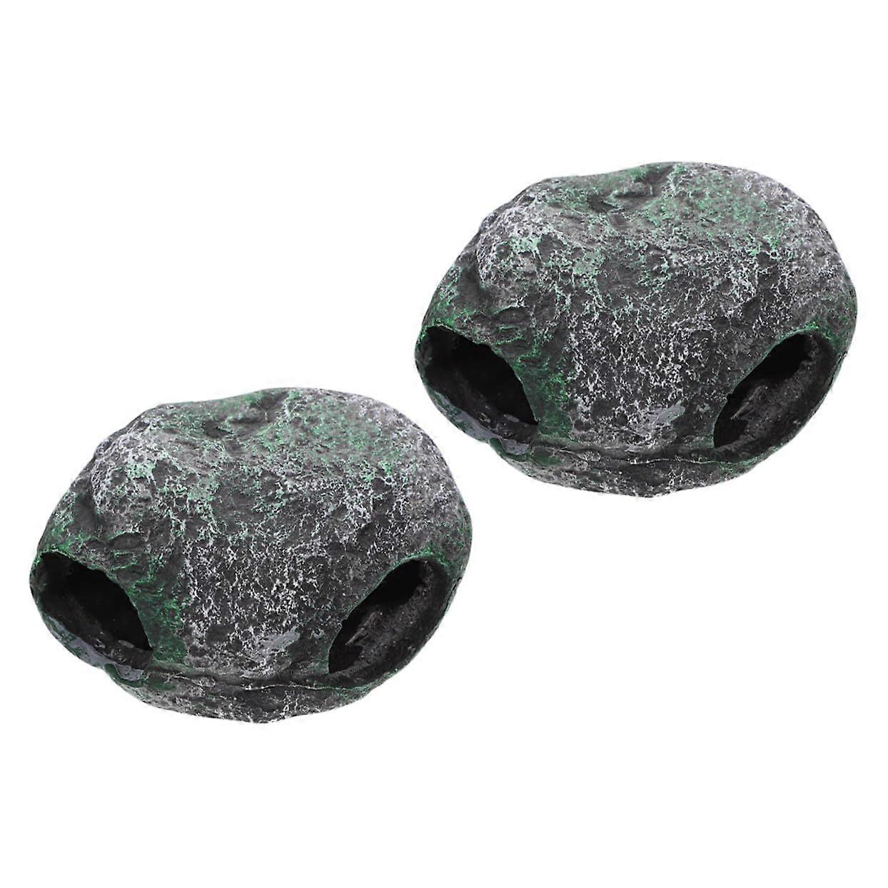 Realistic Desktop Fish Cave Decor  2Pcs, Stone Turtle Hideout for Aquarium and Lizard Tank, Safe for Aquatic Life