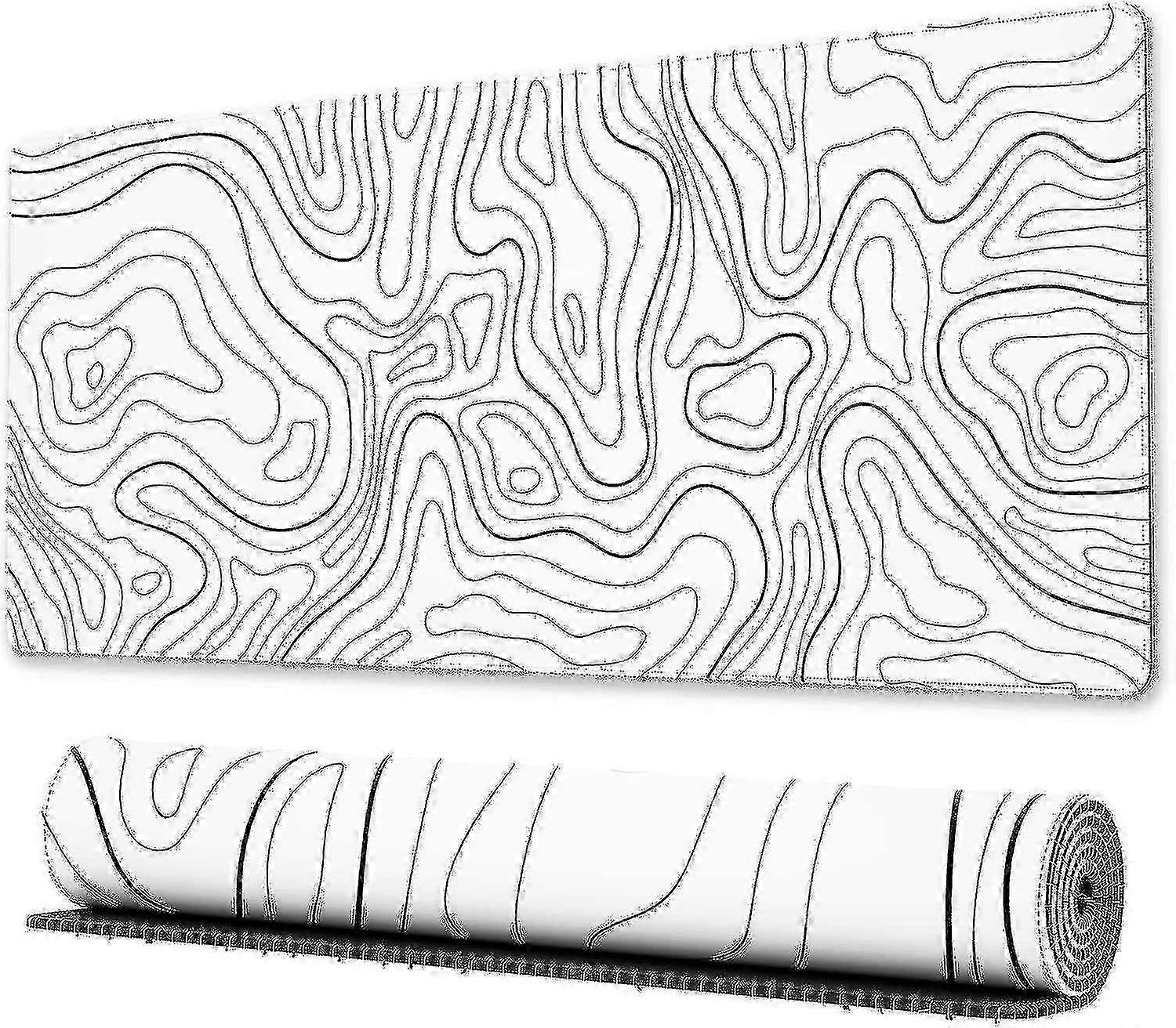 Large Gaming Mouse Pad With Stitched Edges, Minimalist Topographic Map Desk Mat, Extended Xl Mousepa