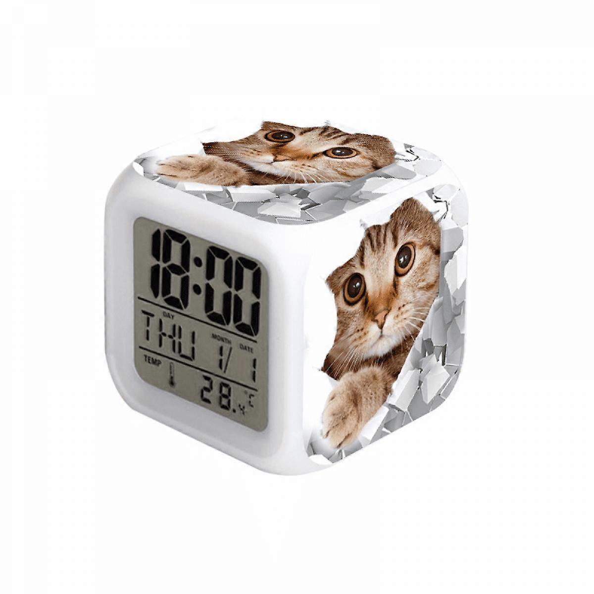 HANNTAOO LED Alarm Clock with Cute Cat Pattern, Glowing Colorful Digital Table Clock, Creative Gift for Kids Adults, HTNL#458