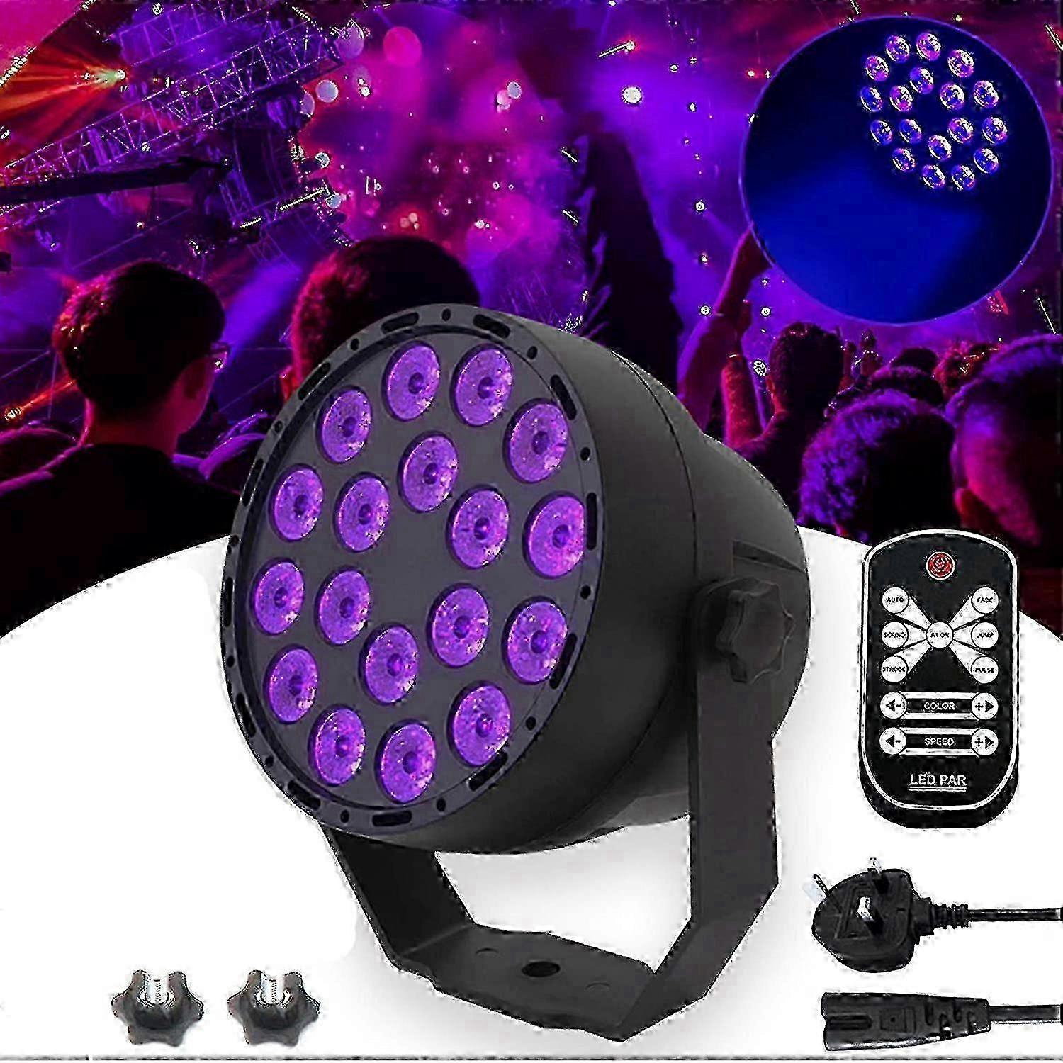 UV Disco Stage Light, 18LED DMX512 UV LED Party Black Light, Remote Control and Sound Activated, 7 L