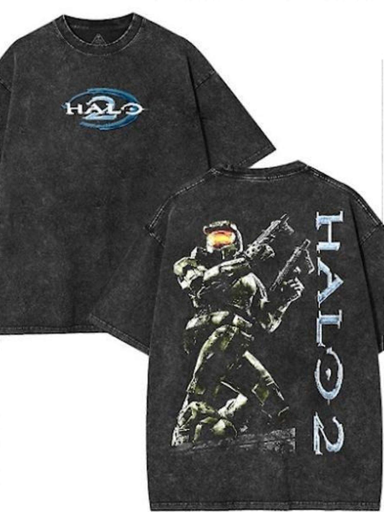 חולצת טי לגברים עם הדפס גרפי וגב של מאסטר צ'יף Halo 2 לגיימינג אנימה, Casua-Axsgh