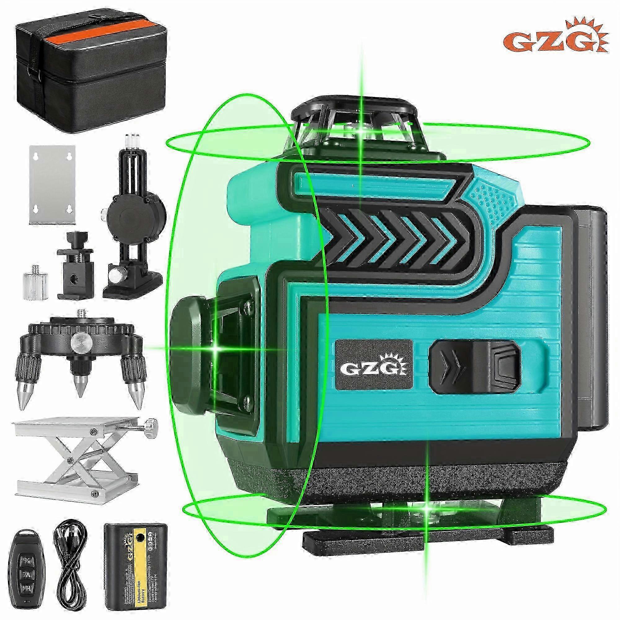 GZG Professional Laser Level 4x360 Self Leveling 16 Lines Green Beam for Construction Tiling Picture Hanging with Remote Controller and Lift