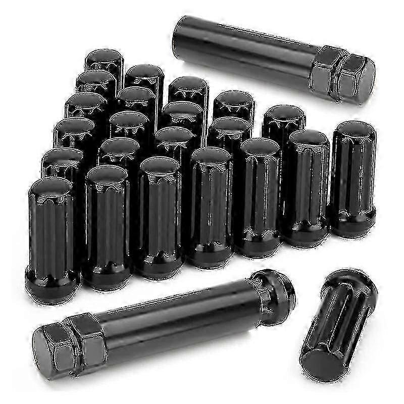 24-Piece M14x1.5 Wheel Lug Nuts Set - 14mm x 1.5 Spline Drive Cone Type, 2-inch Long with Black Finish for Secure Wheel Attachment