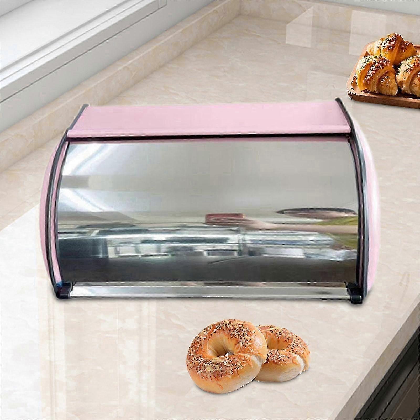 DOMELAY Bread Box Rustic Bread Bin with Roll Lid for Coffee Shop Cookies Baked Goods Red