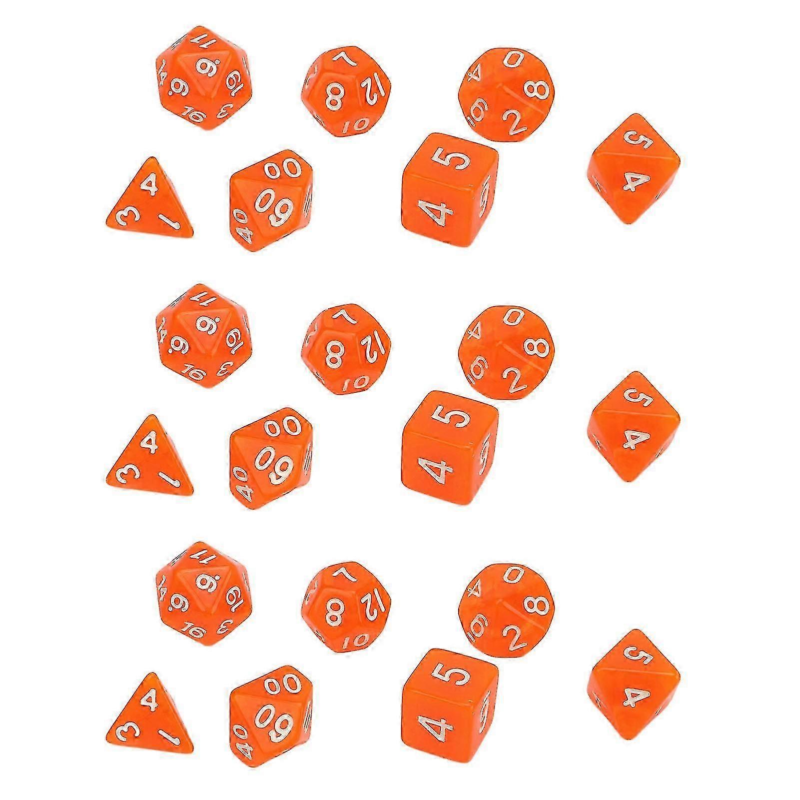 For 2024 21Pcs Number Dice Set - Plastic Waterproof Portable Funny Table Game, Polyhedral Dice for Board Games, Orange