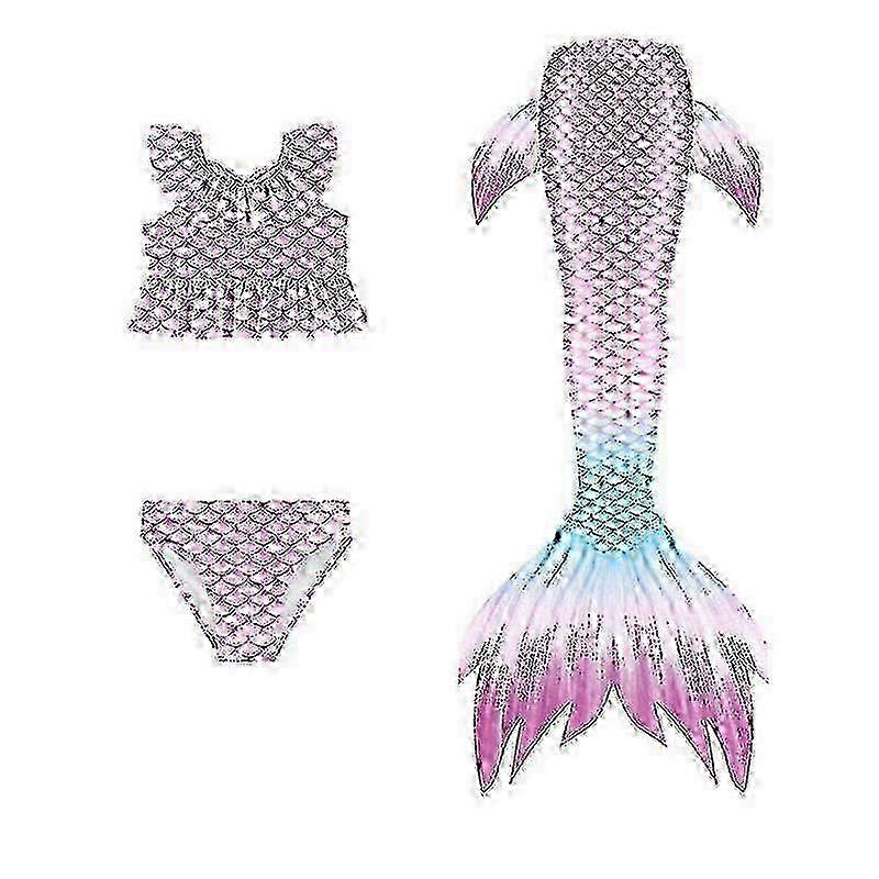 3-osainen tyttöjen merenneidonpyrstöuimapukusetti lapsille - Ariel Cosplay -asu ja rantabikinitoppi