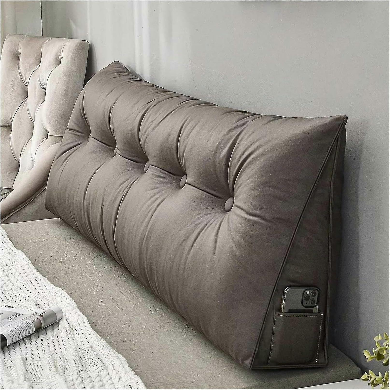 Dustproof Bed Rest Reading Wedge Headboard Backrest Tufted Pillow With Large Side Pockets Breathable