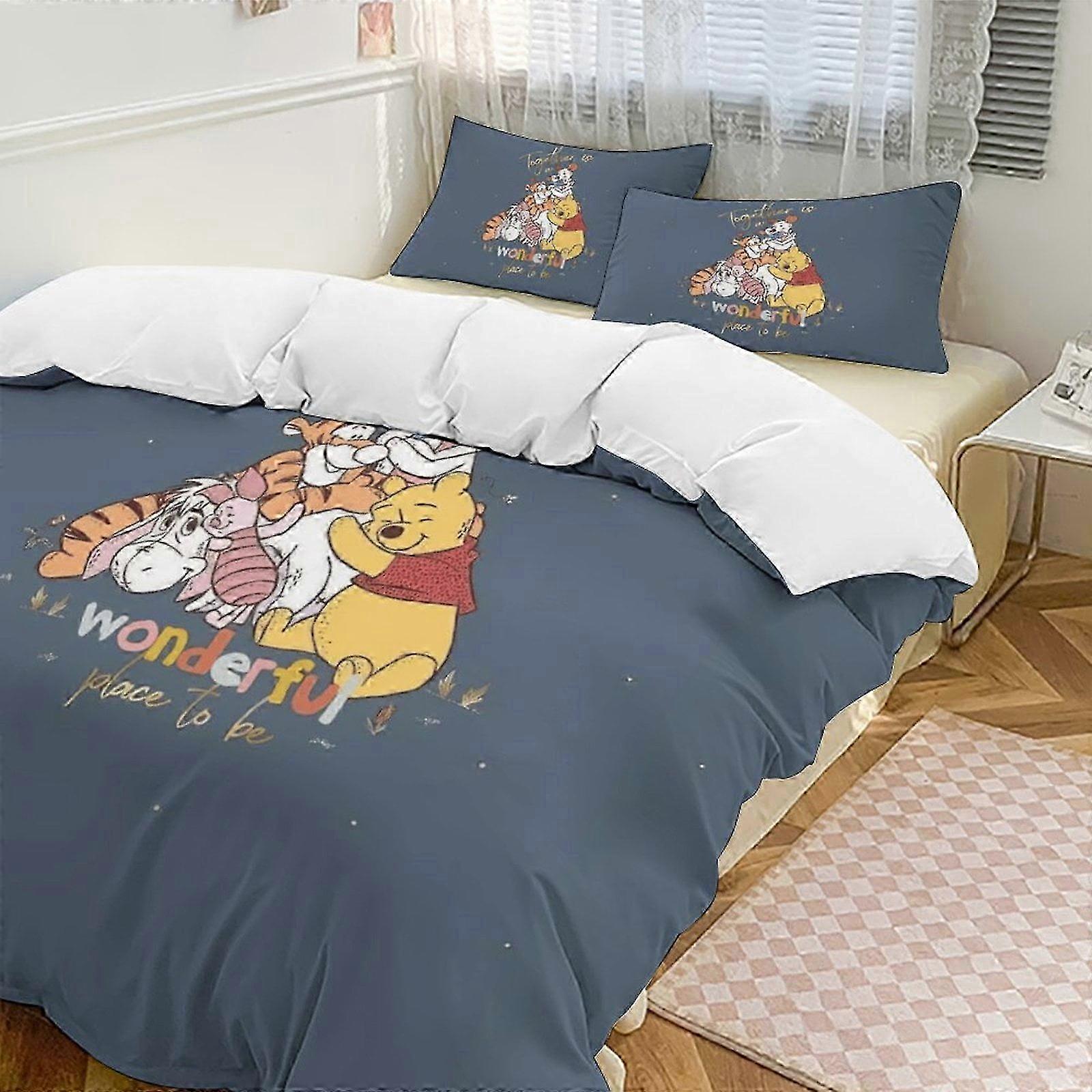 25-26 v7521 Bed Sheets Bedding Together Is A Wondeful Winnie The Pooh Comforter Set Soft 3 Pcs Twin Bedding Sets Thicken for All Season, 1 Comforter 2