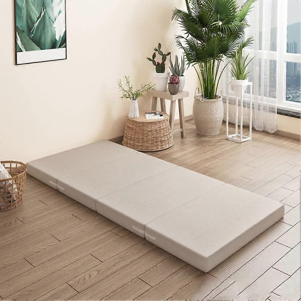 Thick Foam Folding Mattress Single with Detachable Cover, Floor Futon Tatami Sleeping Pad for Guest or Office, Beige 80x200x10cm
