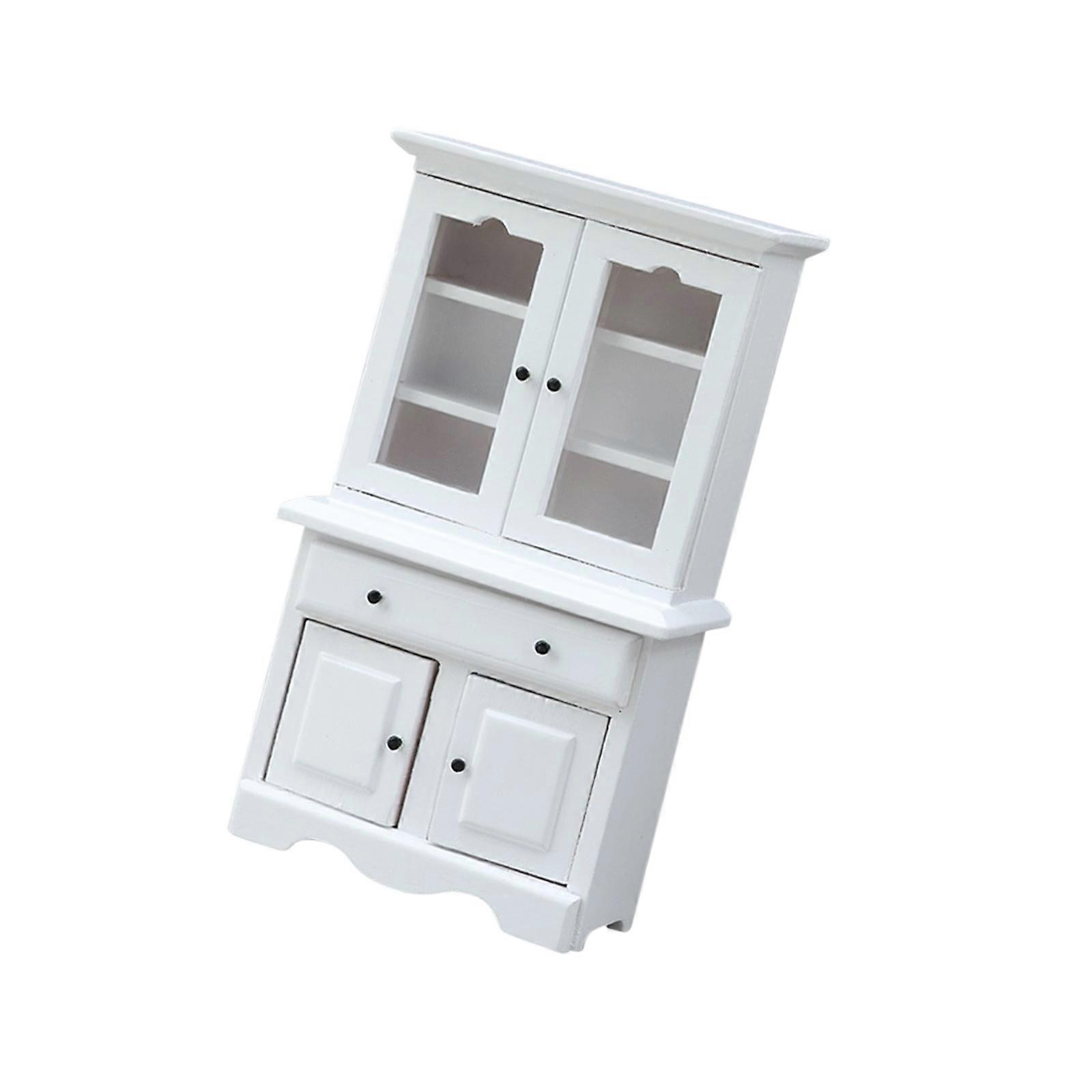 Miniature Wood Display Cabinet For 1/12 Doll House Decoration with Functional Storage Space Drawer Craft Project Props  White