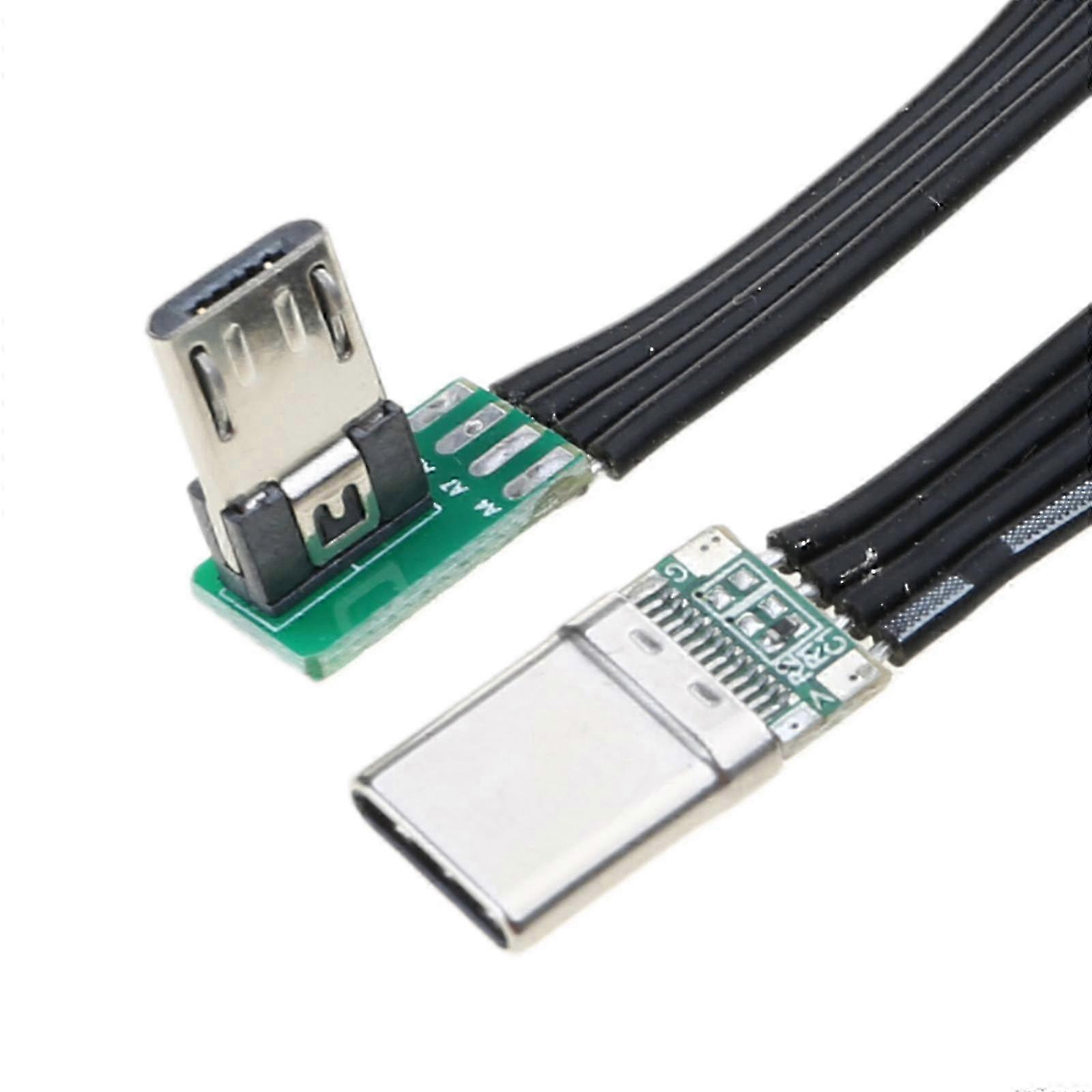 Short FFC USBC Flat Thin Ribbon FPC Cable USB TypeC 90 Degree to MicroUSB for Data and Charging