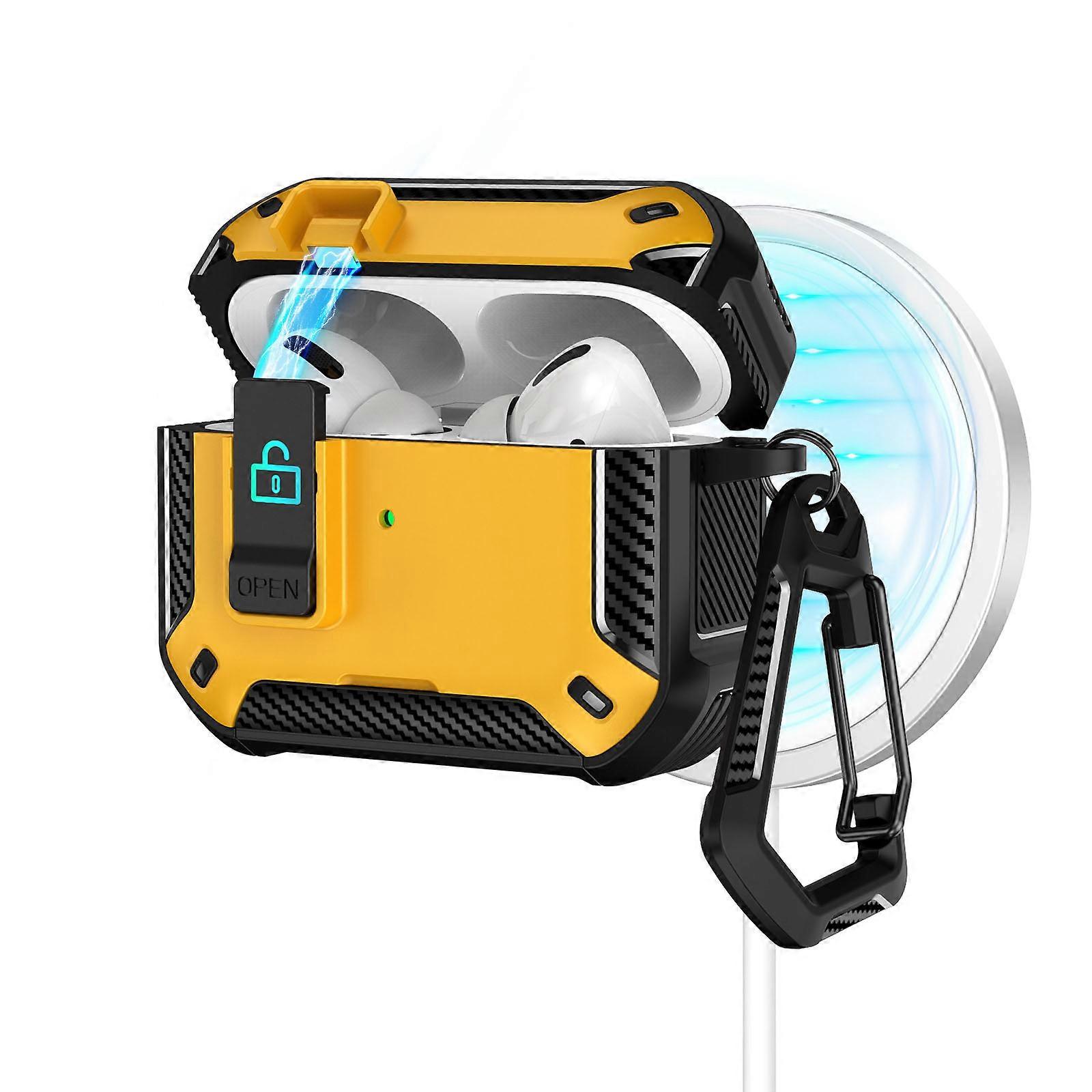 Upgraded Security Lock Case With Phone Stand Replacement For Wireless Earbuds Cover 360 Degree Full Protective Shell  Yellow