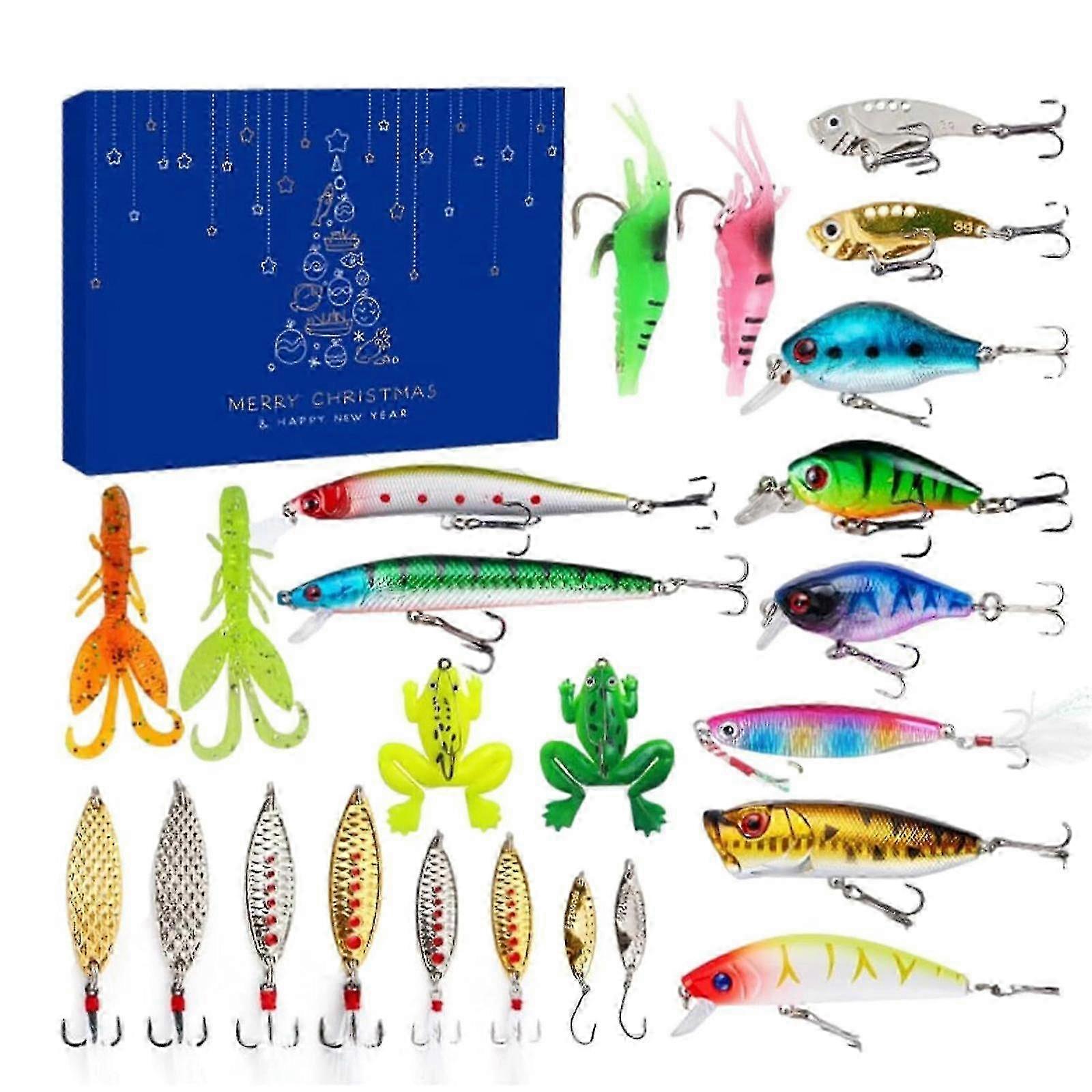 Fishing Lures Advent Calendar with 24 Compartments and 70 Pieces Christmas Gift Set for Adults