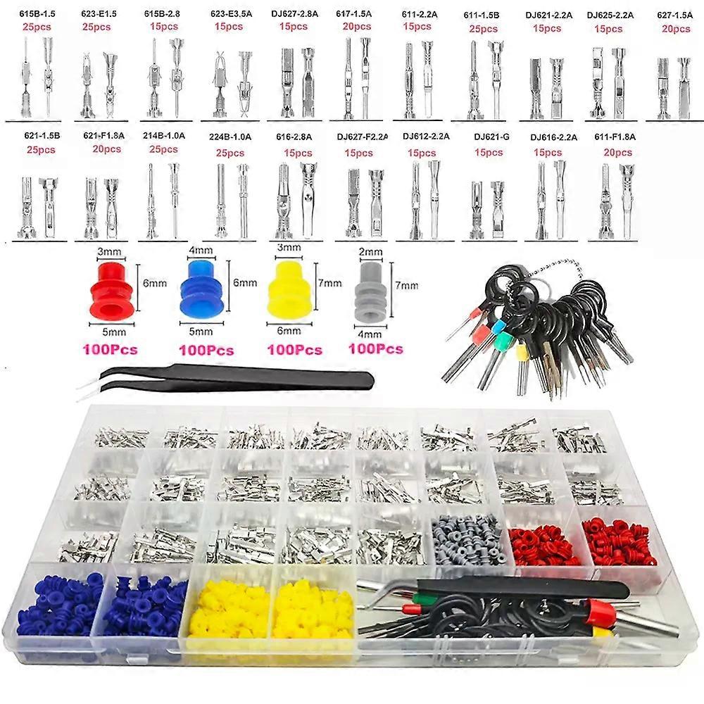 799Pcs Connector Pins Terminal 1/1.5/1.8/2.2/2.8/3.5mm Car Electrical Wire Terminal Connector Crimp Pins Non-Insulated Plug Kit