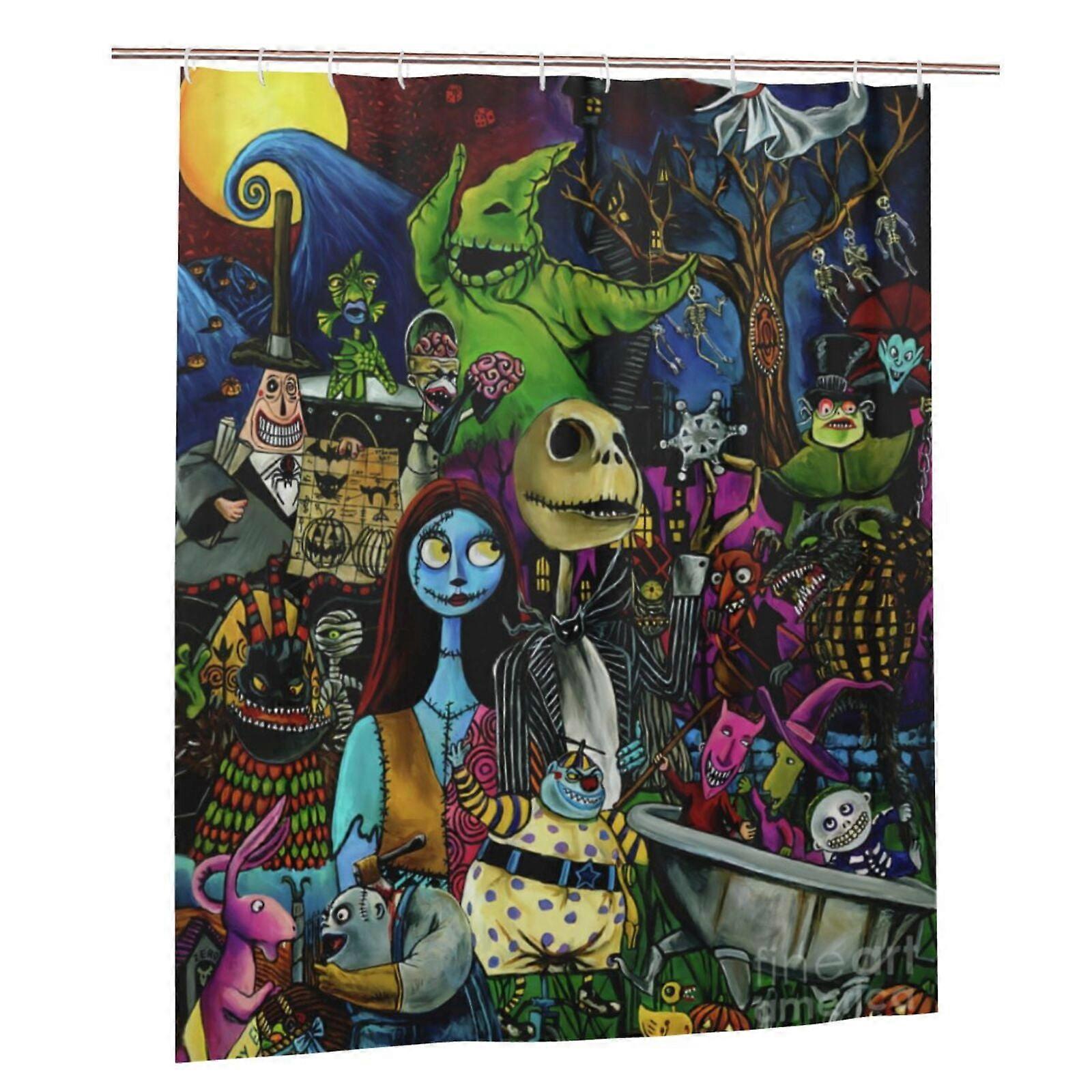 Nightmare Before Christmas Shower Curtain 60x72in, Waterproof Polyester, Quick-Drying, Weighted Hem, Compatible with Standard Hooks (12 Included)