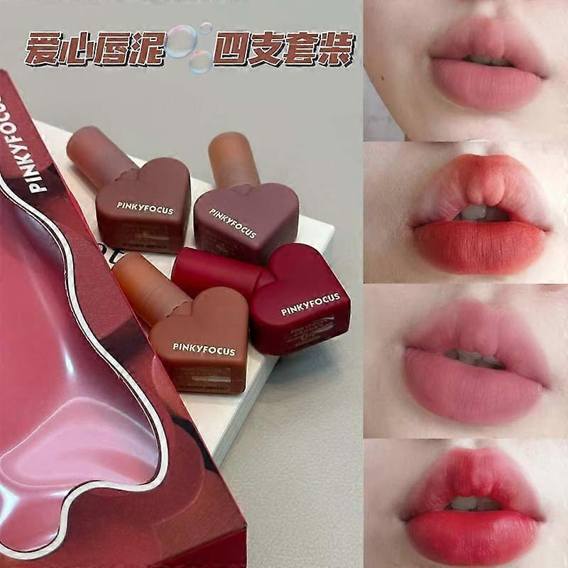 Heart's Delight Velvet Lip Gloss Set: Matte finish, transfer-resistant, suitable for students, and brightens the complexion even without mak