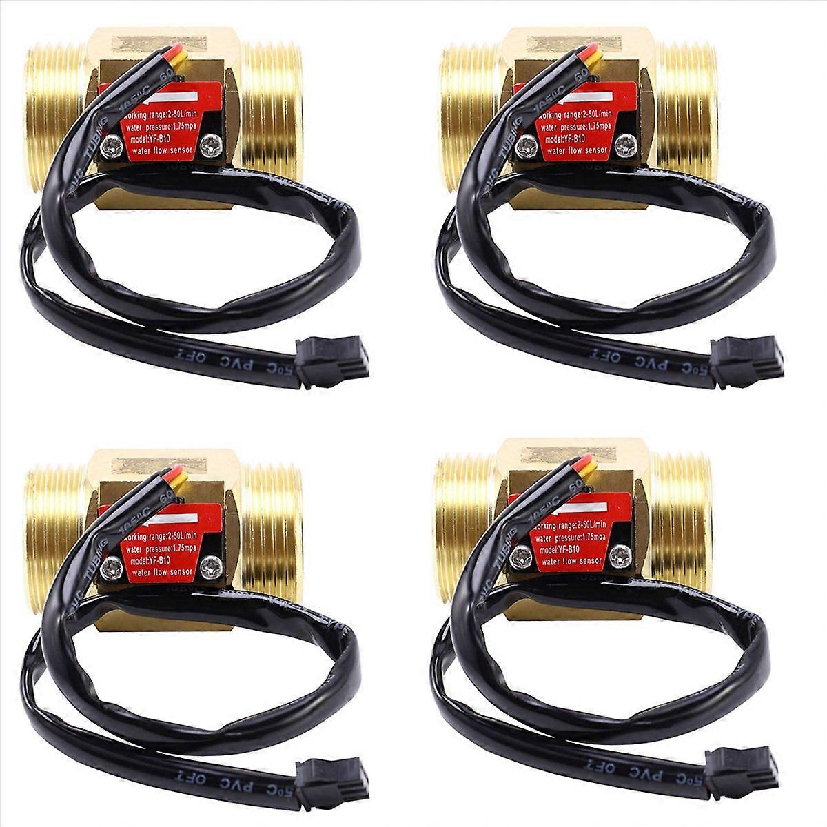 4X B10 Dn25 1Inch Water Hall Effect Turbine Flow Sensor Meter Turbine Flowmeter 2-50L/Min（Brass）