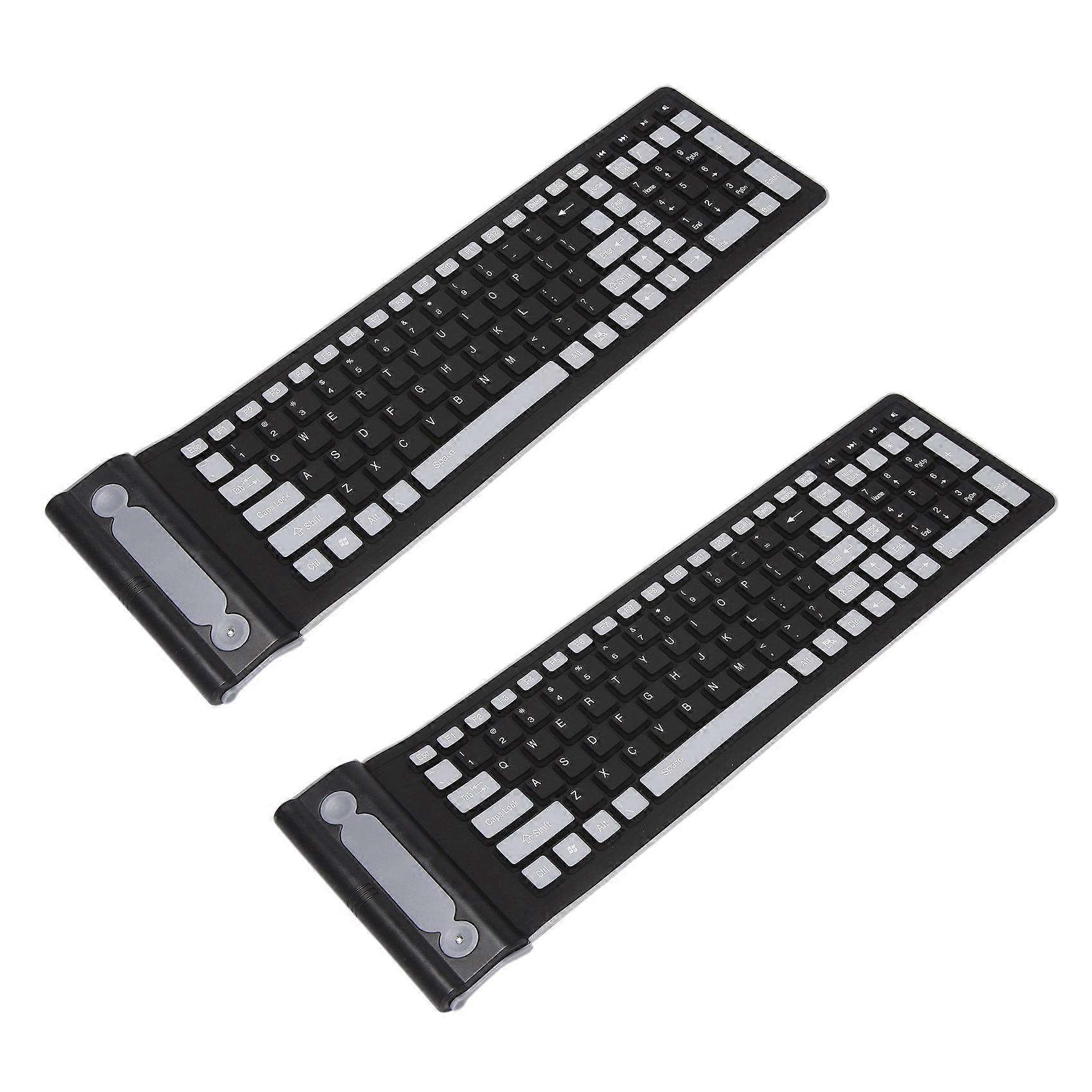 2X Portable Mini Flexible Roll Up Water Washable Soft Silicone Wireless Keyboard with USB Receiver
